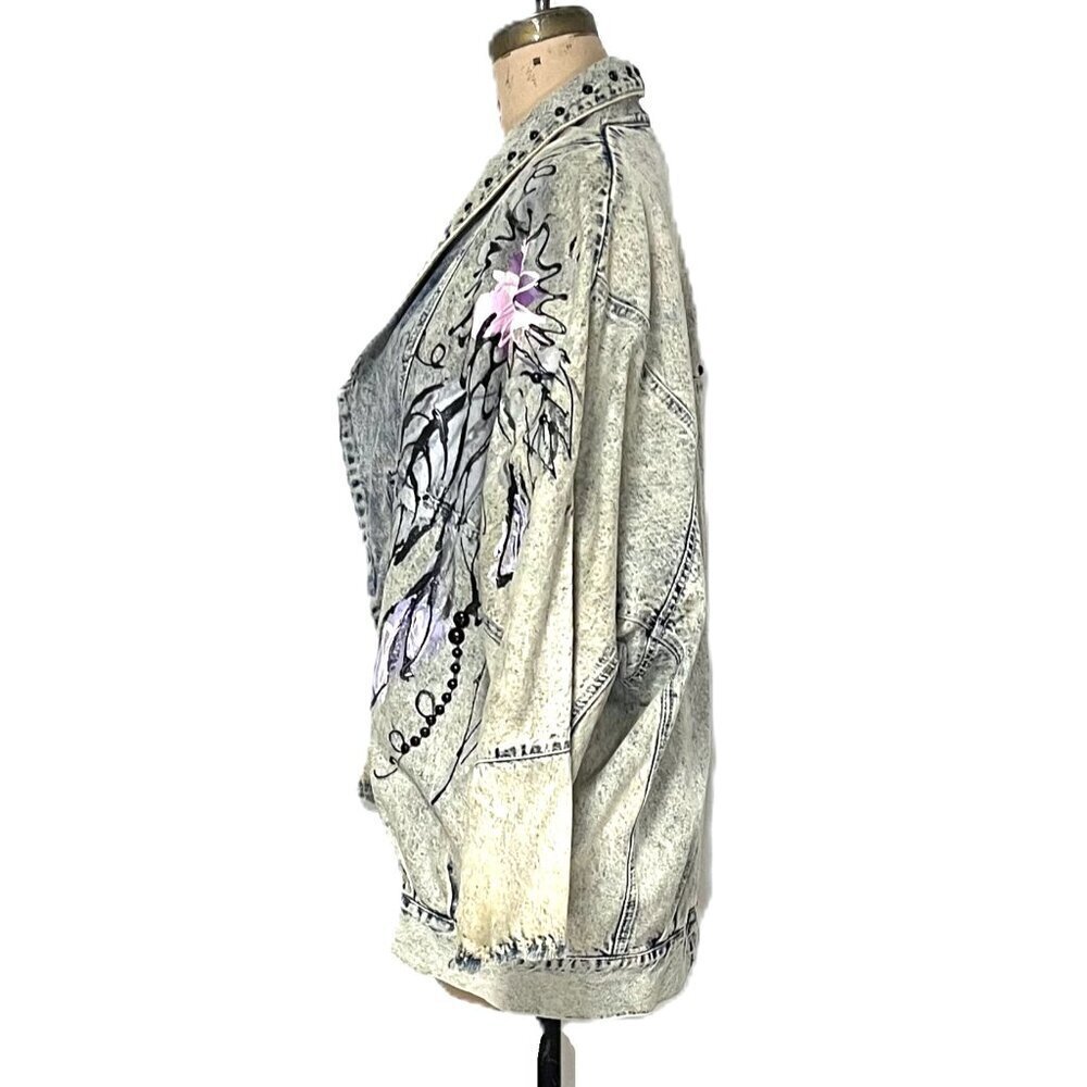Vintage 90s one of a kind oversized denim jacket with hand painted embellished - Picture 4 of 16